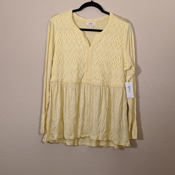 Style & Co. Womens Slub Lace T-Shirt Spring Yellow - Picture 3 of 9